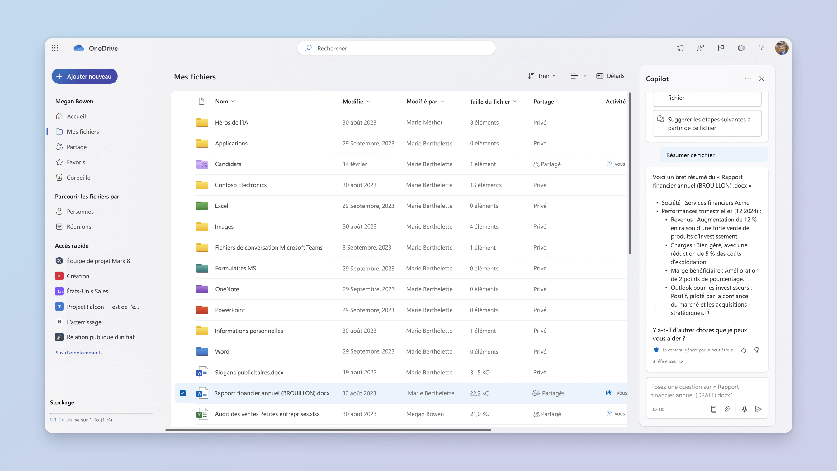 Microsoft 365 Copilot dans OneDrive